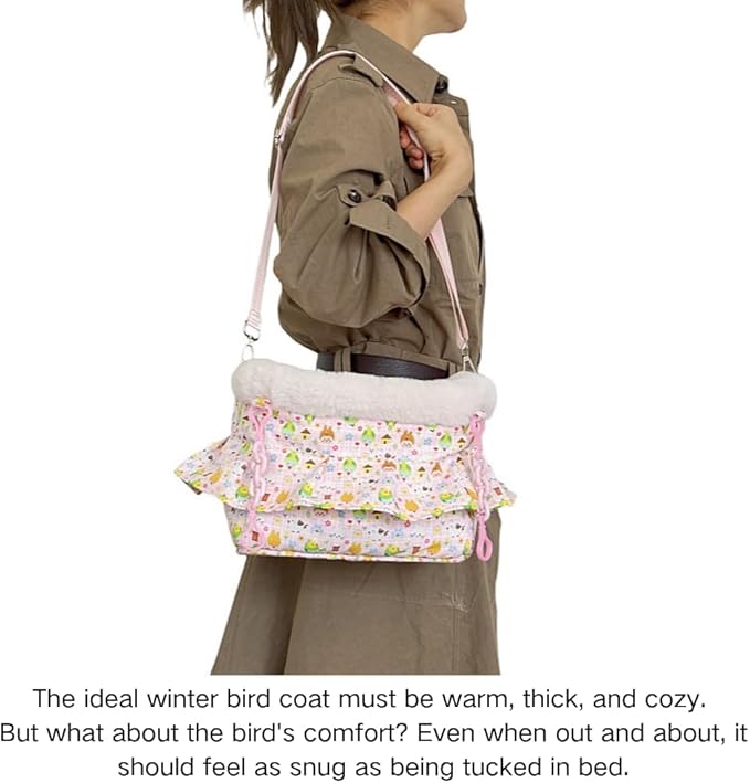 2 in 1 Warm Bird Carrier Bag, Bird Hammock Bed for Cage, Winter Travel Bag, Portable Parrot Outing Bag for Lovebird, Budgie, Conure, Quaker, Small Medium Birds (Pink,Large)