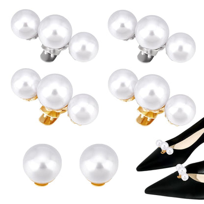 PH PandaHall 6pcs 3 Styles Pearl Shoe Clips, Alloy Shoe Clips with White Pearl Beads Removable Shoe Buckles Elegant Shoe Clips for Wedding High Heels Pumps Flats Women Banquet Bridal Christmas