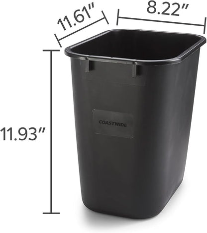 COASTWIDE Professional™ Indoor Trash Can Without Lid, Black Soft Molded Plastic, 3.5 Gallon, 6/Pack