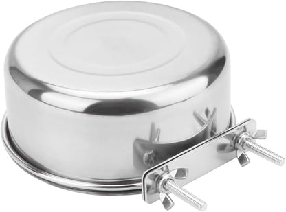 Pet Food Water Bowl with Clamp Holder Stainless Steel Coop Cup Hanging Feeder for Dog Bird Parrot Cat Rabbit (L)