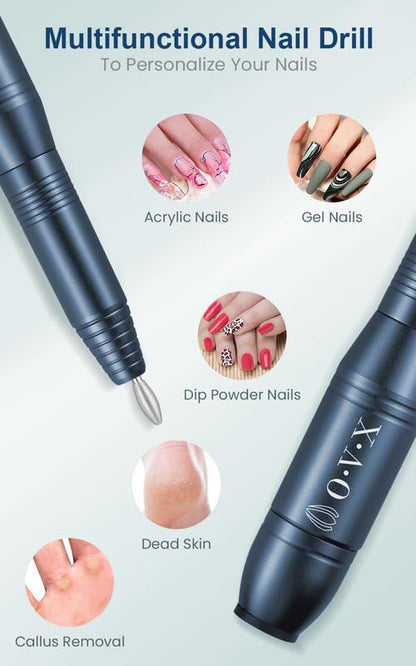 Portable Electric Nail Drill Machine, Professional 20000 RPM USB Manicure Pedicure Drills for Acrylic Nails Gel Polishing Shape Tools
