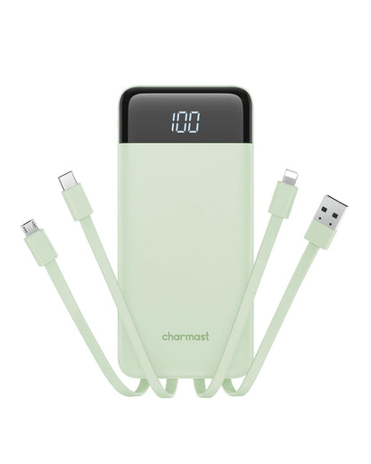 charmast 10000mAh Portable Charger with Built-in Cables, 6 Outputs & 3 Inputs Power Bank, Compact Travel Essential Battery Pack for iPhone 16/15, Samsung S25/S24, Google Pixel, iPad, AirPods & More