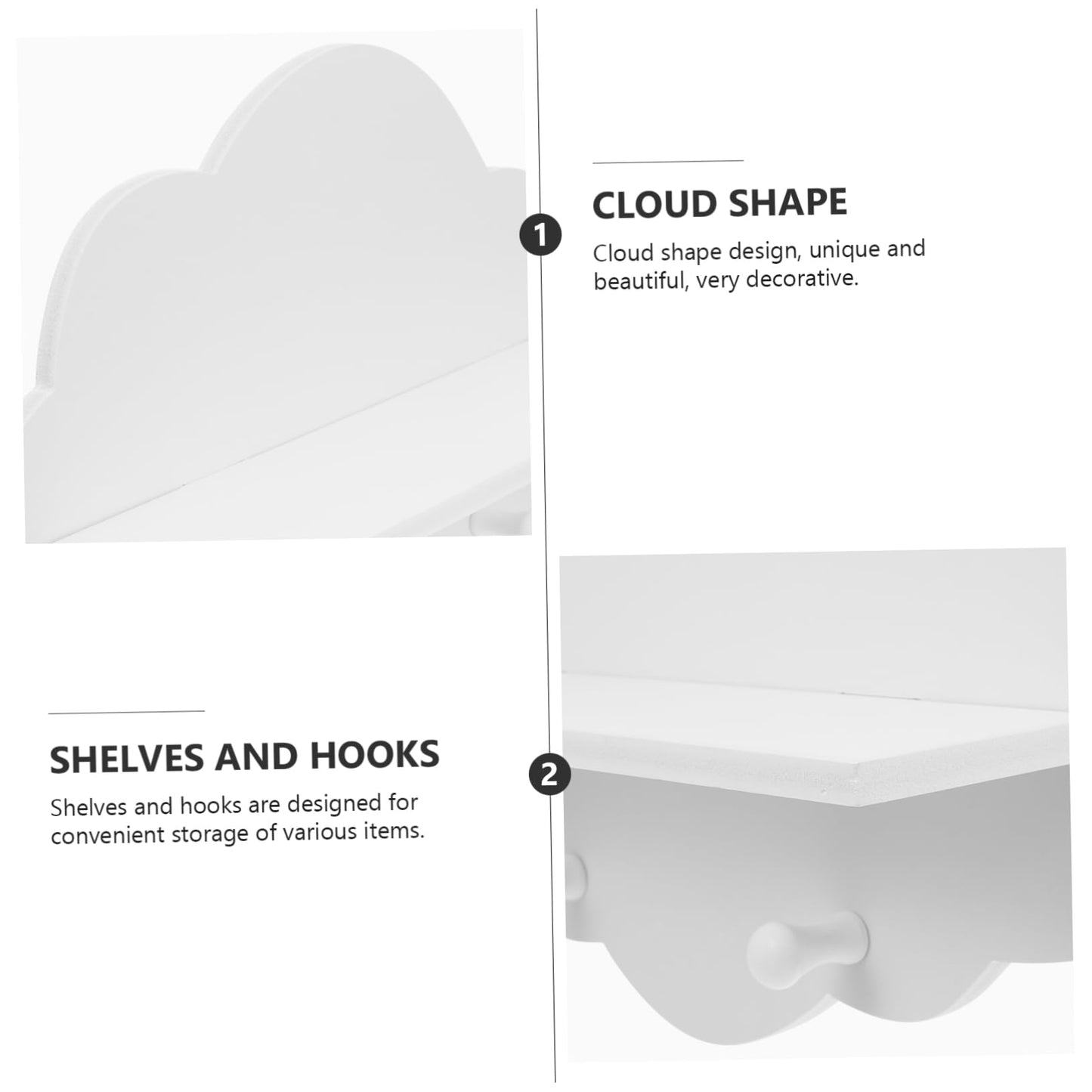 ARTIBETTER 14" Wooden Cloud Floating Shelf - No-Drill White Wall Mounted Storage Ledge, Solid Wood Nursery Book Shelf for Kids Room, Adorable Wall Decor for Toys, Figurines & Photos (1 Pack)