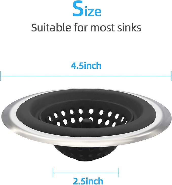 Mi hogar Sink Drain Strainer 2 Pack, 4.5” Wide Rim Silicone Kitchen Sink
