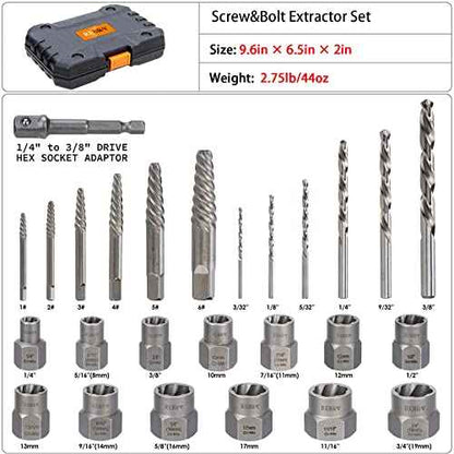 REBRA Screw Extractor and Left-Hand Drill Bit Set, Easy Out Broken Bolt Remover Reverse Cobalt HSS Steel Drill Kit, Ez Out Stripped, Rounded-Off, Damaged Bolts, Screws&Studs Removal Tool (26-Pieces)