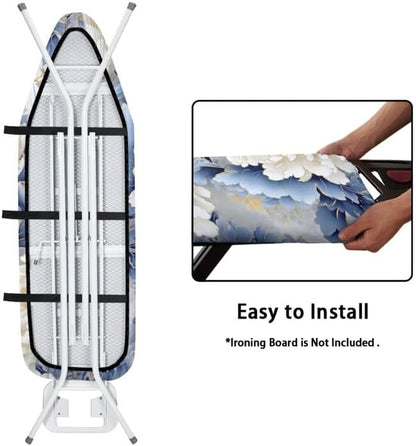 Peony Flower Ironing Board Cover Blue White Gradient Chinese Rose Polyester