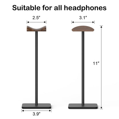 Ahonnpely Headphone Stand for Desk - Headset Stand with Aluminum Hanger and Wooden Support, Headphone Holder for AirPods Max, Sony, Bose, Beats and More (Black)