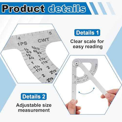 Moxweyeni 2 Pack Pocket Sized Pipe Caliper Measuring Tool Stainless Steel Diameter Caliper and Ruler for Iron Pipe and Copper Tubing Size