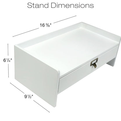 EXCELLO GLOBAL PRODUCTS Wooden Monitor Stand: Includes Drawer for Desktop Organization of Notebooks, Pens, Pencils & Office Supplies (White)