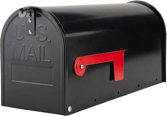 RAINHOL Black Metal Mailboxes for Outside Post Mount, Standard Mail Box, Galvanized Steel Heavy Duty Mailbox, Medium Capacity, 19 x 8.7 x 6.7 inches
