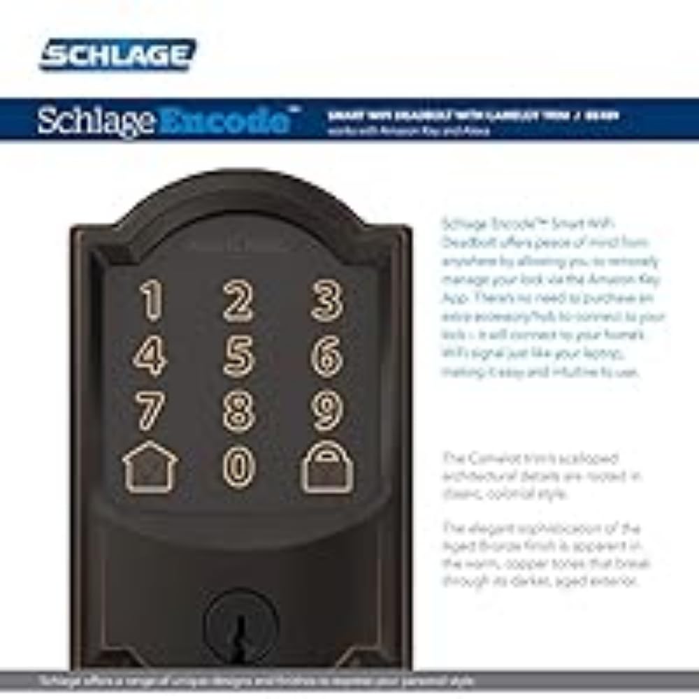 Schlage Encode Smart WiFi Deadbolt Lock for Front Door - Keyless Entry with App or Touchscreen - Works with Alexa, Hey Google, & Airbnb - Create Codes for Guests - Matte Black