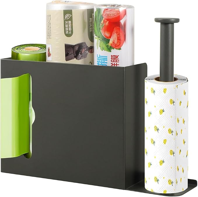 Picowe Wall Mount Kitchen Wrap Organizer Rack, Metal Aluminum Foil Organizer, Cabinet Storage Holder for Kitchen, Aluminum Foil, Cling Film, Paper Towel (Grey)