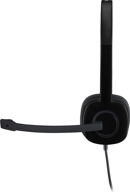 Logitech 3.5 mm Analog Stereo Headset H151 with Boom Microphone (981-000587) Plus Bonus USB Extenders