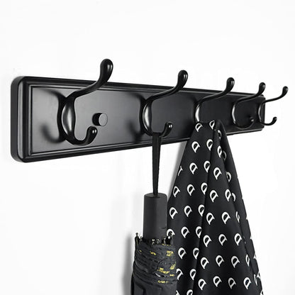 Badiano Wooden Coat Rack, Wall-Mounted Organizer for Closet, Entryway, Hallway, Foyer, Bedroom, Heavy Duty Double Hooks for Hanging Towels, Bags, Hats, Jackets, Key (Black, 5 Hooks)