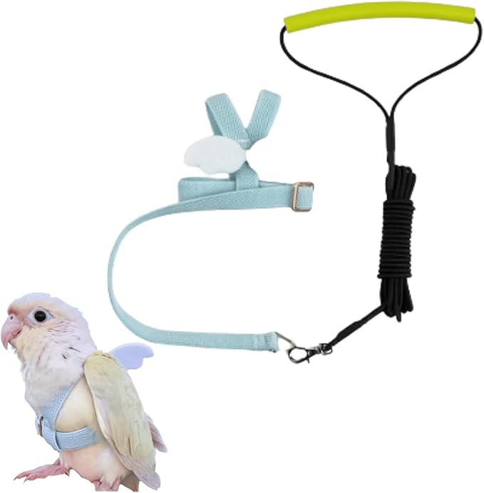 Pet Parrot Bird Harness and Leash, Adjustable Training Design Anti-Bite, Bird Nylon Rope with Cute Wing for Lovebird Budgie African Grey Macaw Conure (Light Blue,Pigeon)