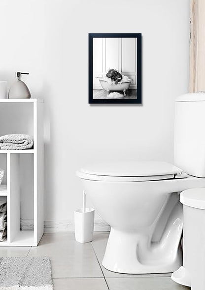 Bathroom Picture Wall Decor, Framed Black and White Bathroom Wall Art, Toilet Paper in Little Funny Raccoon's Hand Animal Canvas Print Painting