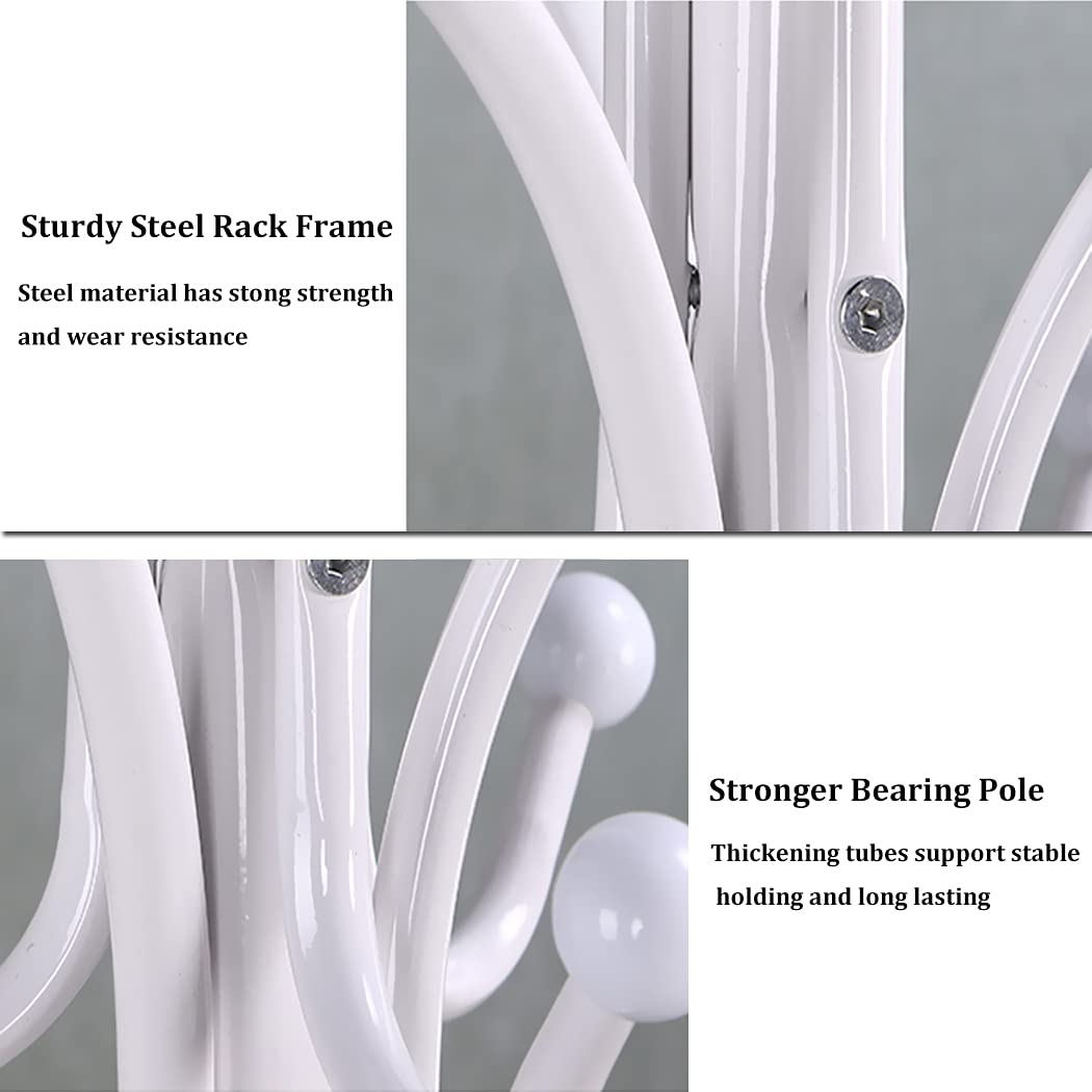 Kertnic Freestanding Coat Rack Stand, Heavy Duty Metal Hall Tree with 12 Hooks, 70 Inch Tall Stable Coat Hanger with 14.6" Natural Marble Base, Entryway Organizer for Coats Bags Hats Purses (White)