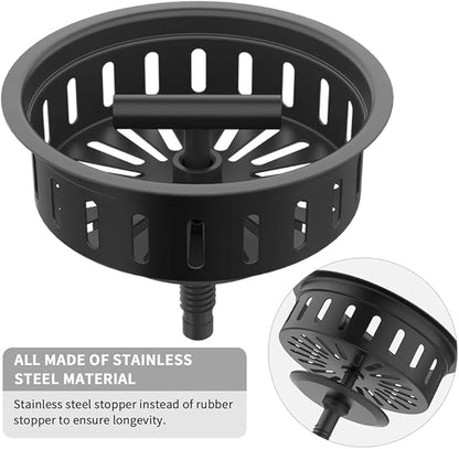 KONE Black Kitchen Sink Drain Matte Black Sink Strainer 3-1/2 Inch Drain