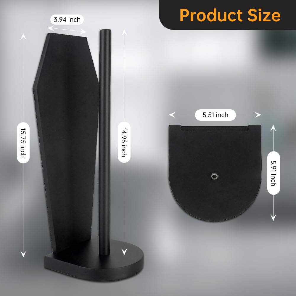 Gothvanity Gothic Coffin Toilet Paper Holder Stand - Free Standing Matte Black Bathroom Storage, Solid Wooden with 5 Anti-Slip Pads, Spooky Dark Aesthetic Bathroom Decor