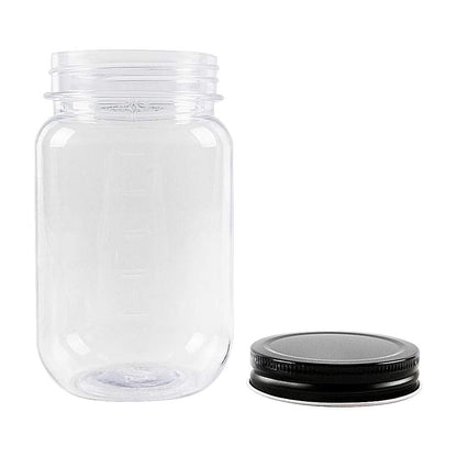 novelinks 16 oz Clear Plastic Jars with Lids, Refillable 16oz Mason Jars with Lids & Storage Containers for Kitchen & Household Use (10 Pack,Black)