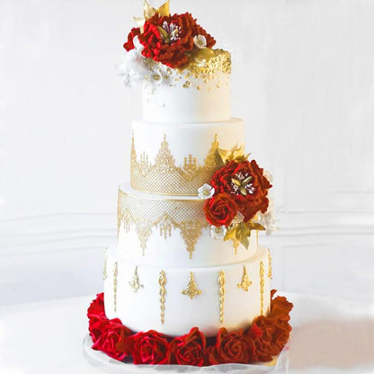 Large Pre-Made Ready to Use Edible Cake Lace Lattice Diamond Scallop Golden 12-inch 10-Piece Set (Pack of 2)