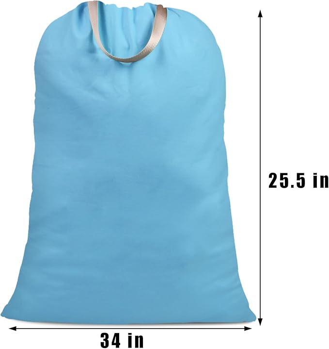 Cotton Canvas Laundry Bag with Handles & Drawstring Straps, Heavy Duty Extra