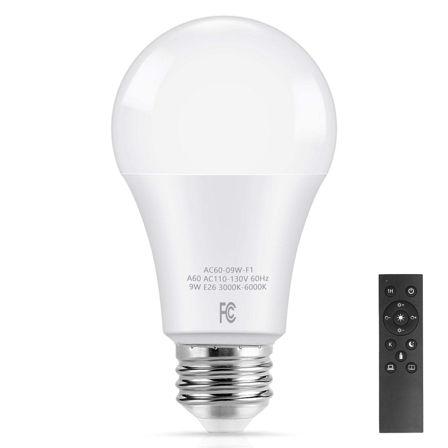 TOBUSA A19 LED Light Bulbs with Remote, 9W LED Bulbs 60W Equivalent, 3000K-6000K Dimmable Bulbs with E26 Base, 900 Lumens Light Bulbs with Timing, Memory Function, Ideal Lighting for Home, 2 Packs