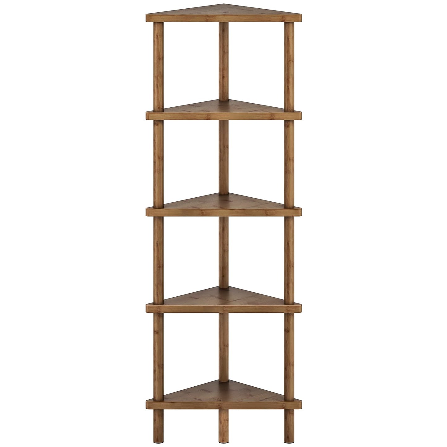 HOOBRO Corner Shelf Stand, 5-Tier Bamboo Corner Bookshelf, Plant Display Shelf, Corner Bookcase, Multipurpose Shelving Unit for Small Space, Living Room, Easy Assembly, Mocha MA20CJ01