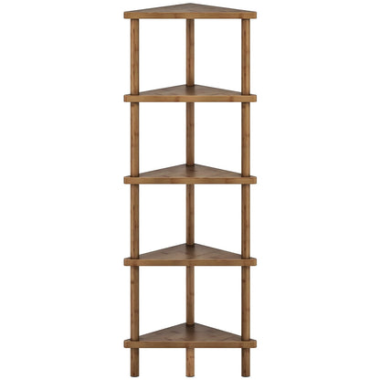 HOOBRO Corner Shelf Stand, 5-Tier Bamboo Corner Bookshelf, Plant Display Shelf, Corner Bookcase, Multipurpose Shelving Unit for Small Space, Living Room, Easy Assembly, Mocha MA20CJ01