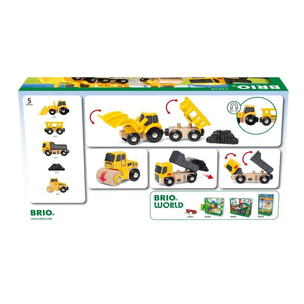 BRIO Construction Vehicles - Premium Wooden Toy Train Set | Fun and Educational | Easy Magnetic Couplings | FSC Certified Wood | Ideal Christmas or Birthday Gift