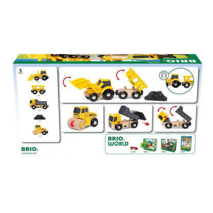 BRIO Construction Vehicles - Premium Wooden Toy Train Set | Fun and Educational | Easy Magnetic Couplings | FSC Certified Wood | Ideal Christmas or Birthday Gift