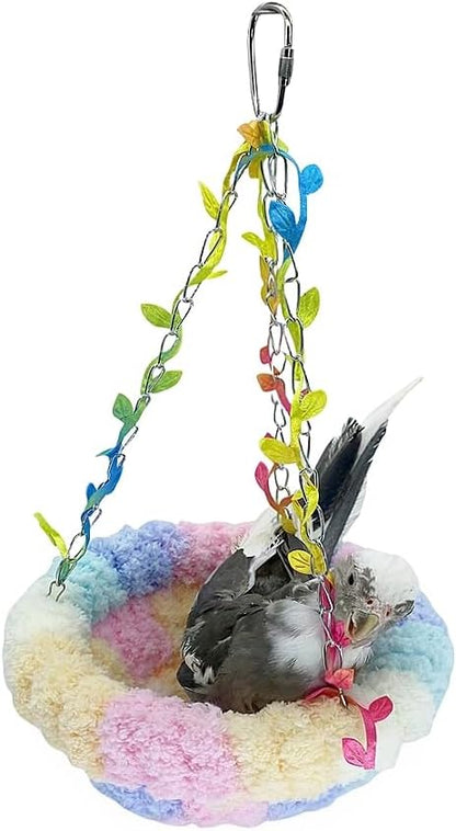 Hanging Bird Hammock for Cage Warm Plush Hanging Bird Bed Bird Snuggle Hut Parrot Hanging Sleeping Bird House for Parakeet, Conure, Budgie, Cockatiel, Lovebird, Finch, Hamster-Pink