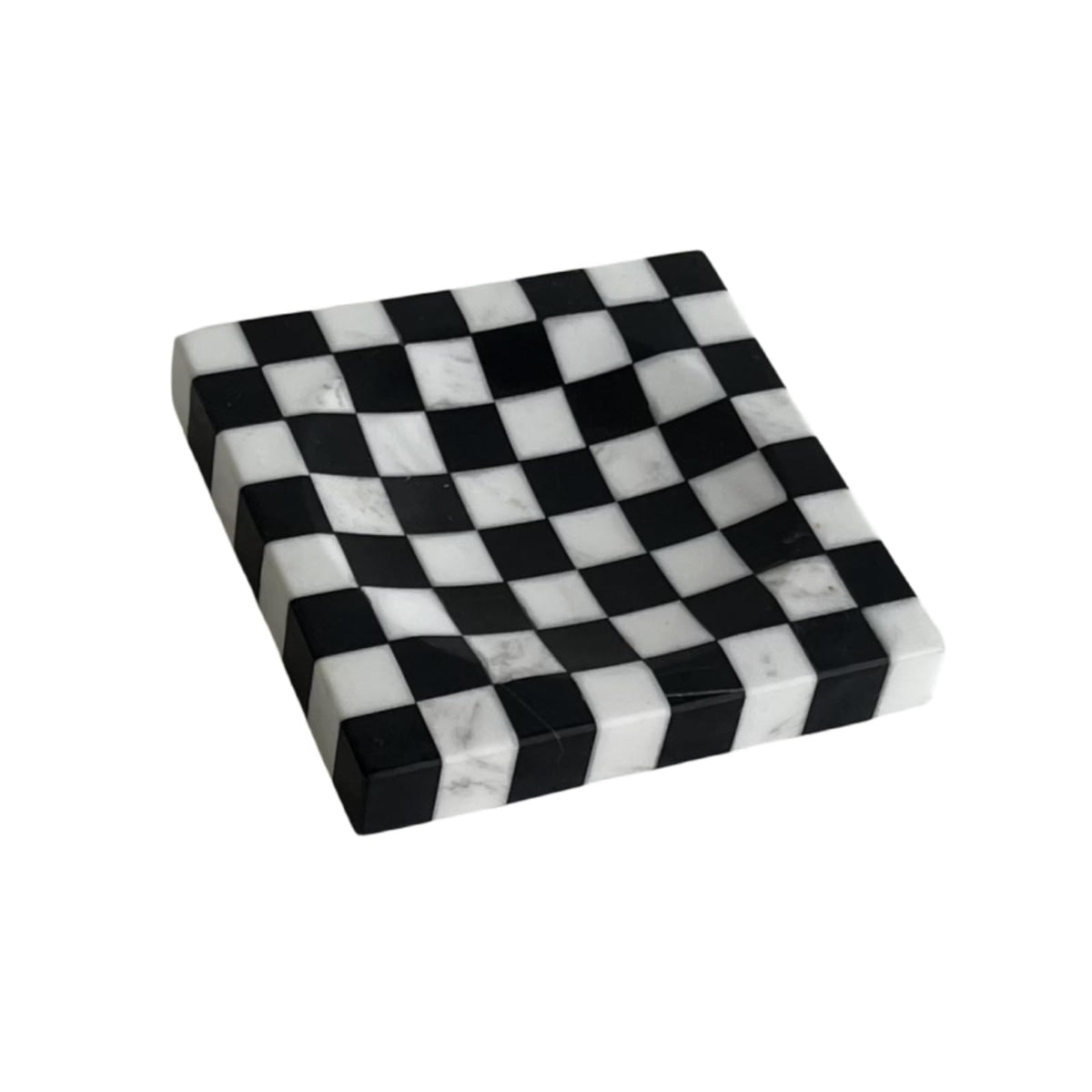 StonePlus Marble Stone Black and White Checkerboard Square Small Splicing Mosaic Tray Jewelry Dish (Black and White)