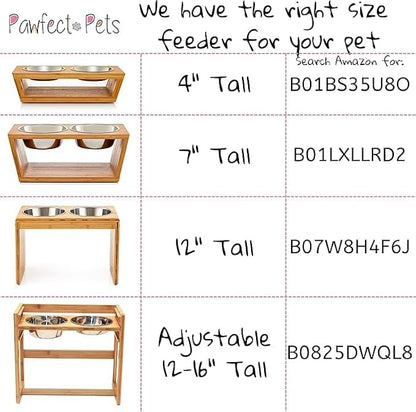 4" Tall Elevated Dog Bowls for Small Dogs, Food and Water Bowl Set by Pawfect Pets (Natural Bamboo)
