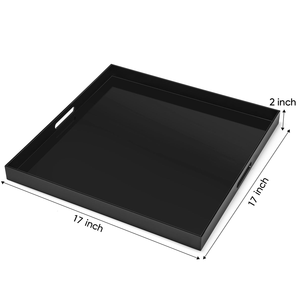 17×17 inches Oversized Black Acrylic Ottoman Tray Extra Large Decorative Tray Spill-Proof Serving Trays with Handles King-Size Safe Edge Organizer for Coffee Table Countertop Breakfast
