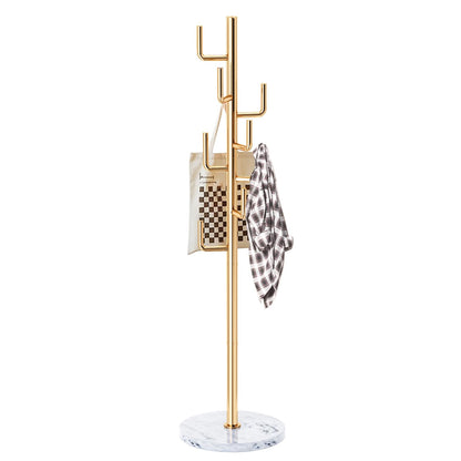 LOZABEE Modern Metal Coat Rack Stand with Natural Marble Base, Heavy Duty Coat Rack Freestanding with 8 Hooks, Golden Cactus Standing Coat Racks for Bag, Jacket, Entryway Office (Golden Cactus)
