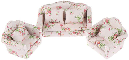 Dollhouse Furniture Set 3 Pcs 1:12 Dollhouse Miniature Wooden Sofa Cushions Armchair Pillow Kit Dolls House Furniture Couch with 1 Pc Dollhouse Teatable Coffee Table