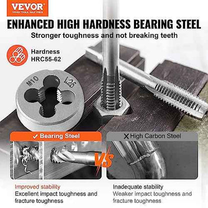 VEVOR Tap and Die Set, 80-Piece Metric and SAE Standard, Bearing Steel Taps and Dies, Essential Threading Tool for Cutting External Internal Threads, with Complete Accessories and Storage Case