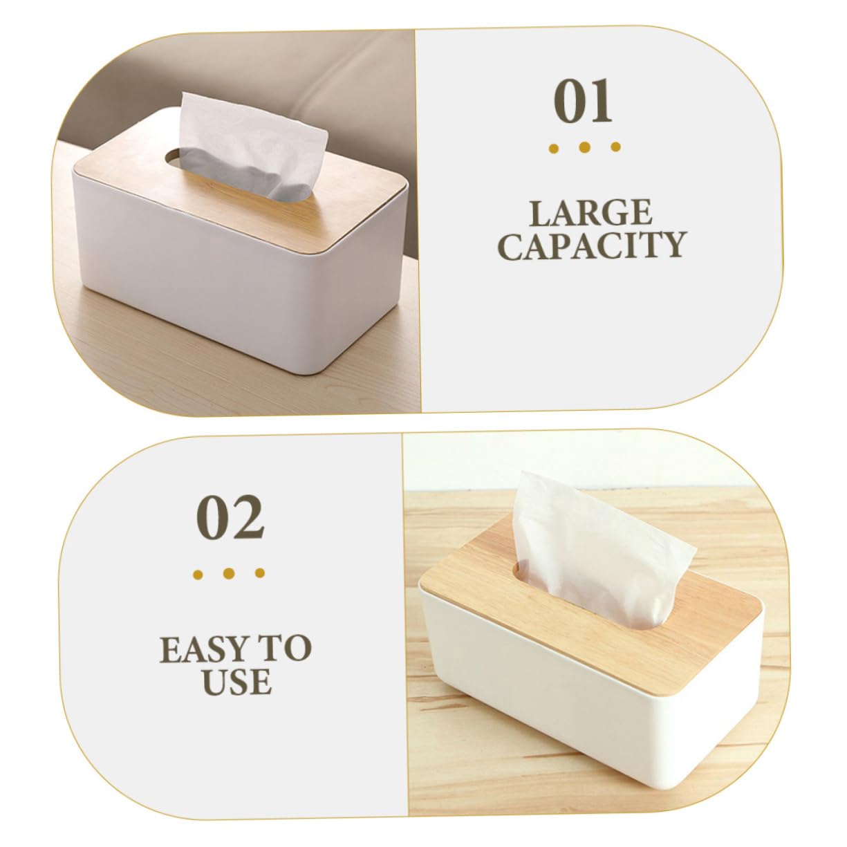 LABRIMP 2pcs Wooden Tissue Box Cover Holder Rectangular Bin Lid for Living Home Decorative Box