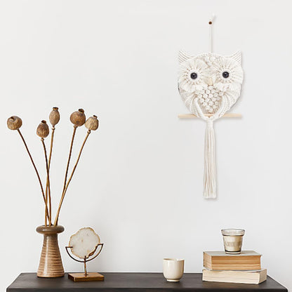 FREEBLOSS Macrame Owl Kit for Beginners Macrame Wall Hanging Kit DIY Macrame Kit with Video Tutorial Macrame Hanging Decor for Adults Gift, Naturally white