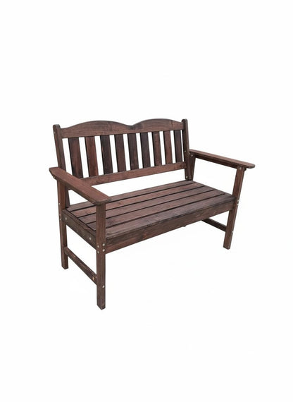 MilleLoom 4FT Outdoor Wooden Bench, 2-Person Garden Bench,Slatted Patio Loveseat with Curved Backrest and Wide Armrest Ideal for Patio, Porch or Balcony,Brown