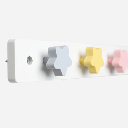 WONDERBEE Kids Coat Rack | Wall Mounted 14” Wooden Hanger | Decorative for Kid's Bedroom, Playroom, Bathroom | 4 Star Shaped Hooks for Hanging Coats, Backpacks & Towels | White