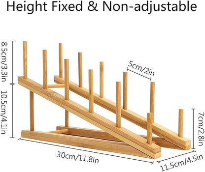 Bamboo Dish Drying Rack Wooden Plate Rack Kitchen Pot Lid Holder Cabinet Organizer for Dish Plate Cup Pot Lid Bowl Cutting Board