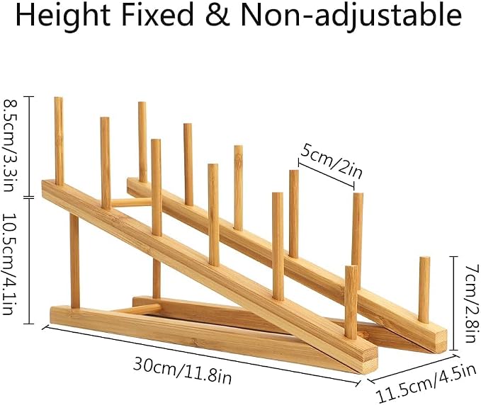 8 Pack Dish Rack Bamboo Drying Rack Wooden Plate Dish Rack Cabinet Organizer Kitchen Pot Lid Stand for Dish, Plate, Cup, Bowl, Cutting Board