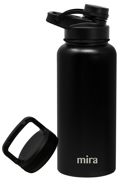 MIRA 32 oz Insulated Sports Bottle - Stainless Steel Temperature Control Thermo - Easy-Drink Spout (24Hr Cold/12Hr Hot) - Black