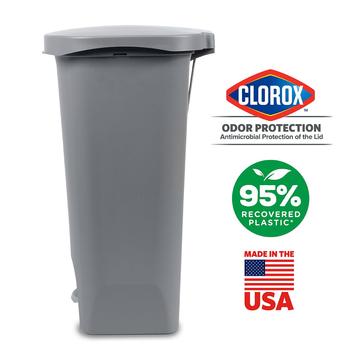 Glad Premium 20 Gallon Trash Can - Plastic Kitchen Waste Bin with Odor Protection of Lid, Stainless Steel Step On Foot Pedal and Garbage Bag Rings, Black