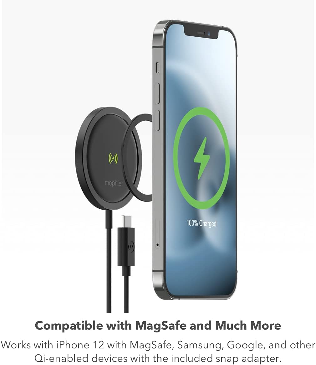 mophie snap+ Wireless Charger - 15W Wireless Charging pad for Qi-Enabled and MagSafe Compatible Devices, compatible with All new iPhones