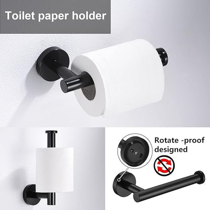 12 Pieces Matte Black Bathroom Hardware Accessories Set Hand Towel Ring 16&23.6 inch Round Towel Bar Toilet Paper Holder Towel Hooks 4 Pieces SUS 304 Stainless Steel,Heavy Duty,Wall Mounted