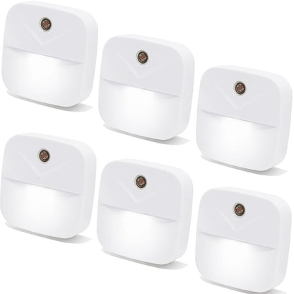6 Pack Night Light Plug in, White LED Nightlights with Smart Dusk to Dawn Sensor, Plug into Wall Nightlights Suitable for Bedroom, Bathroom, Hallway, Kitchen, Stairs, Kids, Adults