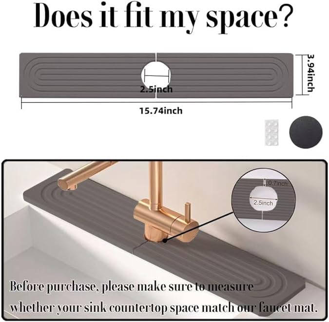 Quick Drying Stone Faucet Mat for Kitchen Sink, 15.7'' Long Diatomite Sink Tray